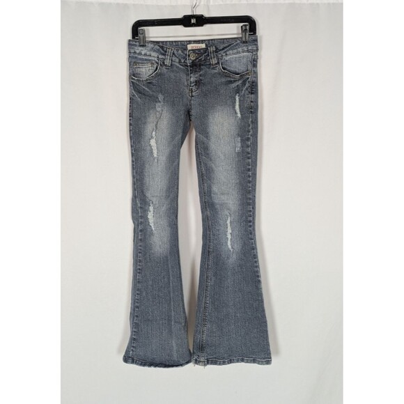 Bongo Jeans 5 Junior's Blue Distressed Flare Leg Thrashed Vintage Y2K Low Rise - Picture 1 of 9